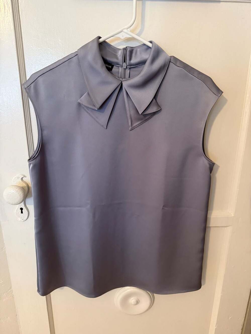 Emporio Armani Sleeveless Satin Blouse with Pointed Collar